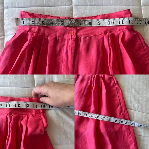 Vintage 80s 90s Silk High Waisted Bright Coral Red Shorts S - Picture 10 of 13
